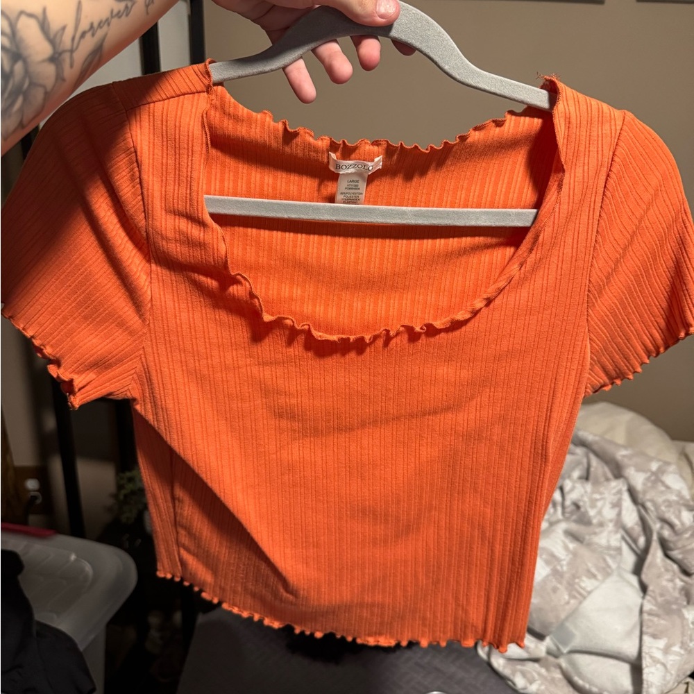Orange Ribbed Crop Top